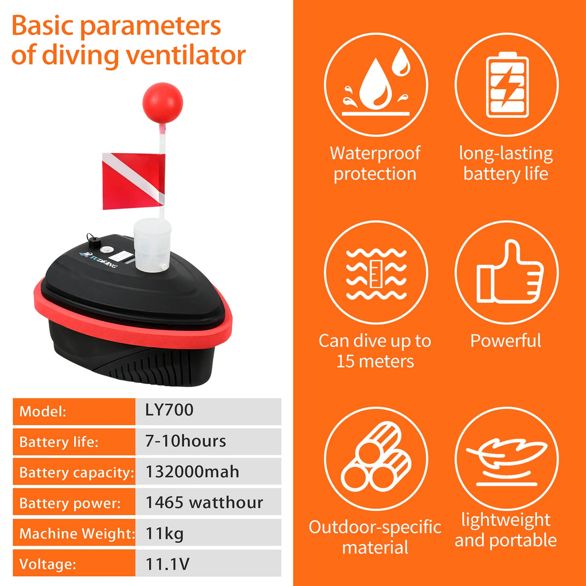 Tudiving Portable Rechargeable Tankless Hookah Scuba Diving System
