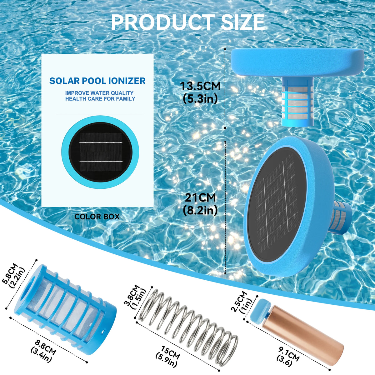 Solar Powered Floating Pool Ionizer With Copper Anode Purifier