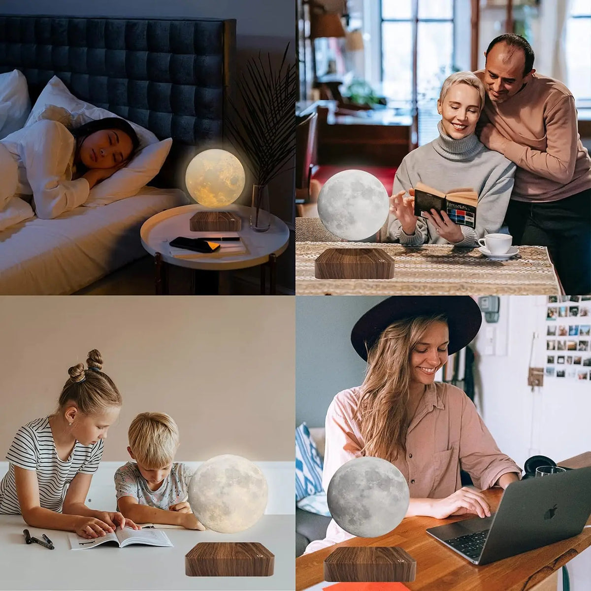 Mexllex Magnetic Floating Moon Lamp Wooden Base Led Night Light