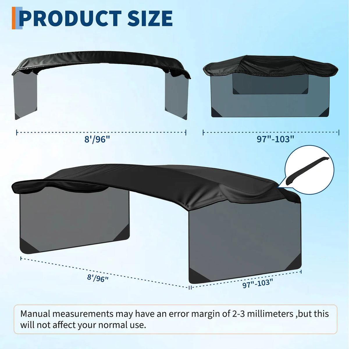 HiMISS 600D Marine Grade Replacement Canvas 4 Bow Bimini Top