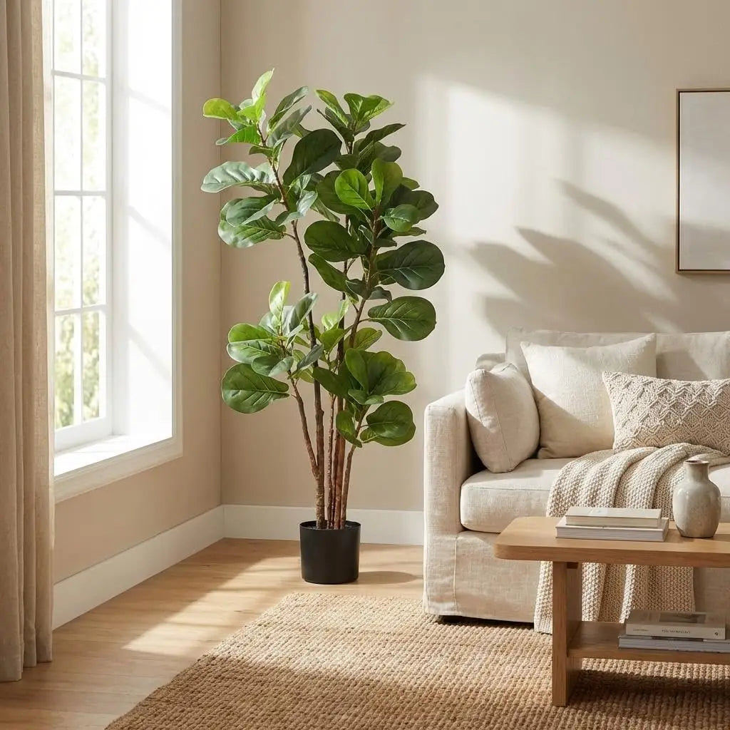 Lifelike 4ft Artificial Fiddle Leaf Fig Tree Indoors