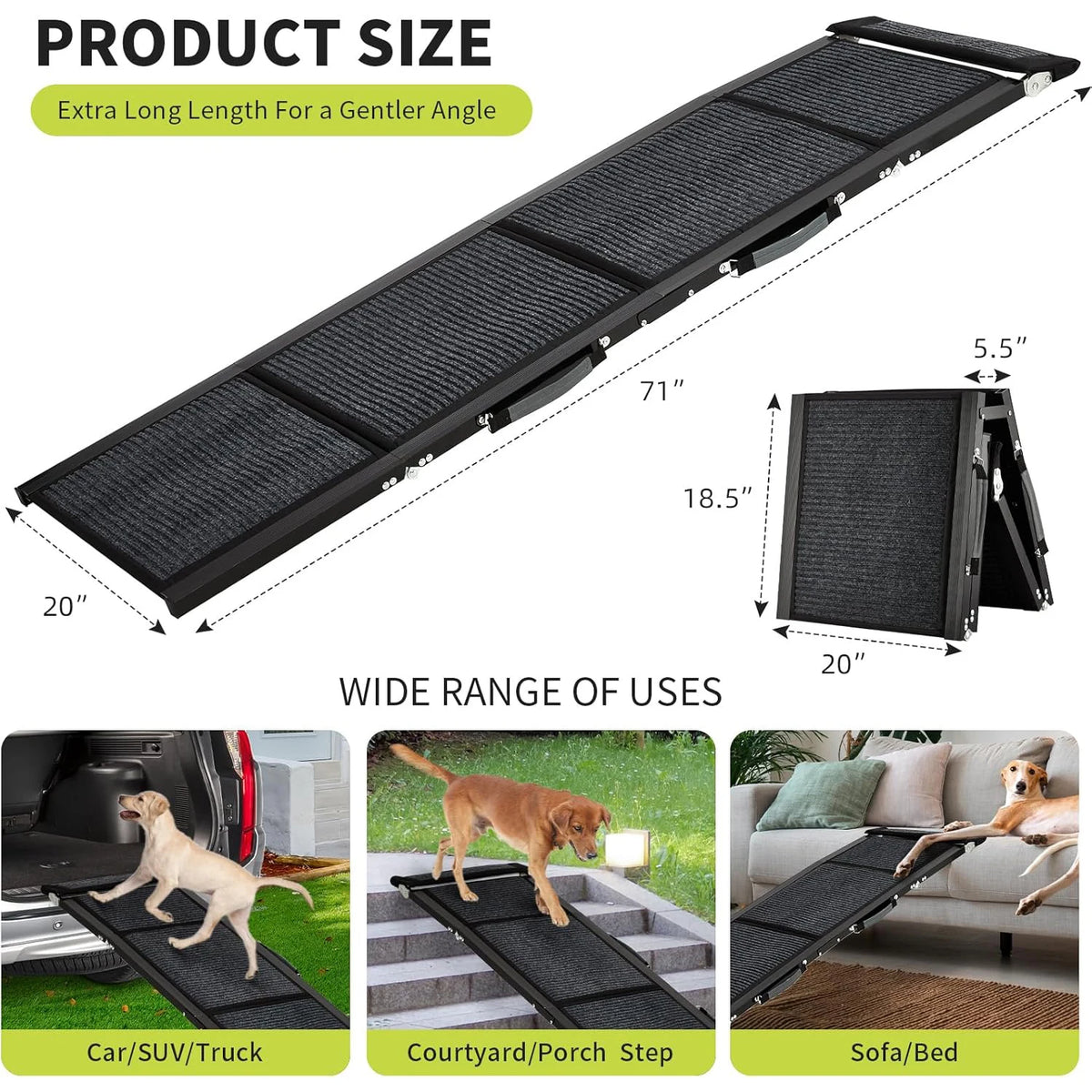 HiMISS Upgraded Foldable Dog Car Ramp For Large Pets 250lbs
