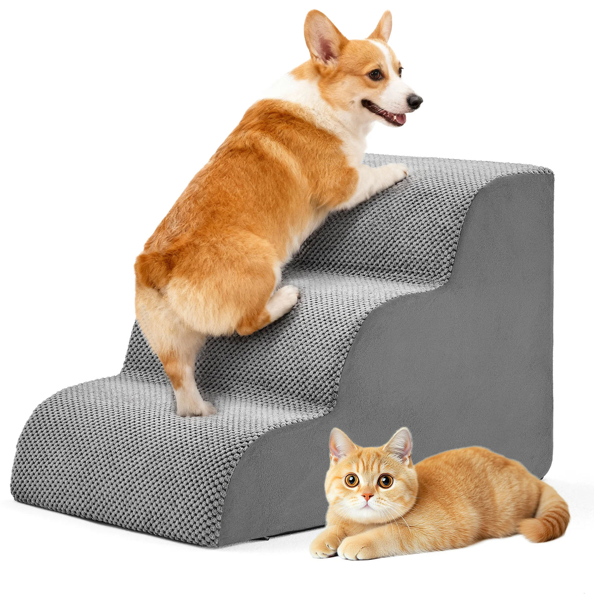 Premium Curved Dog Stairs High Density Foam Small Pet Steps