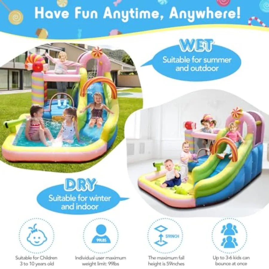 6 In 1 Water Slide Bounce House With Climbing Wall