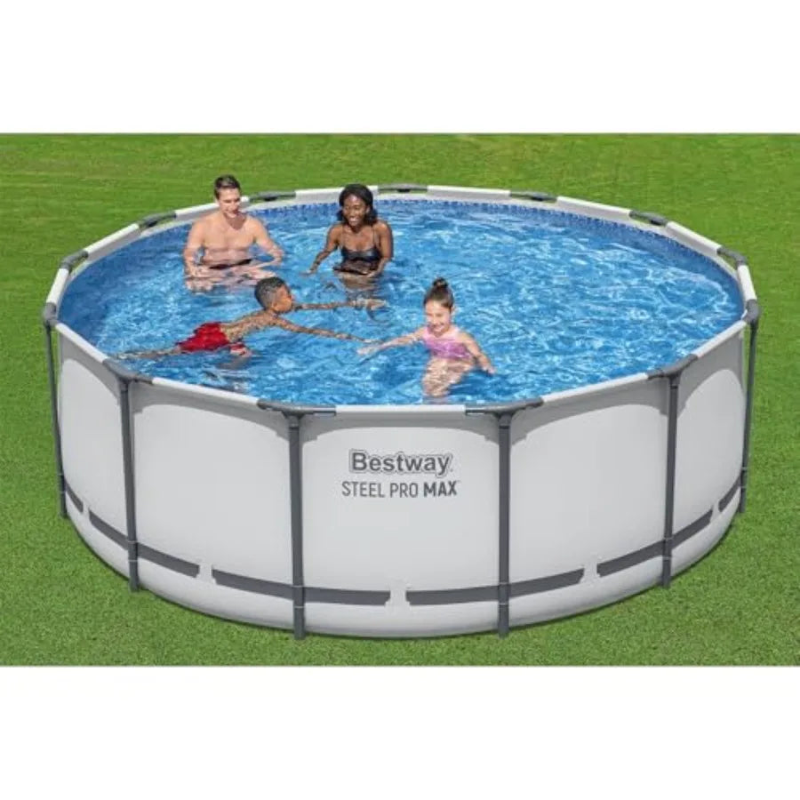 Above Ground Round Pool Featuring Steel Frame With Filter Pump