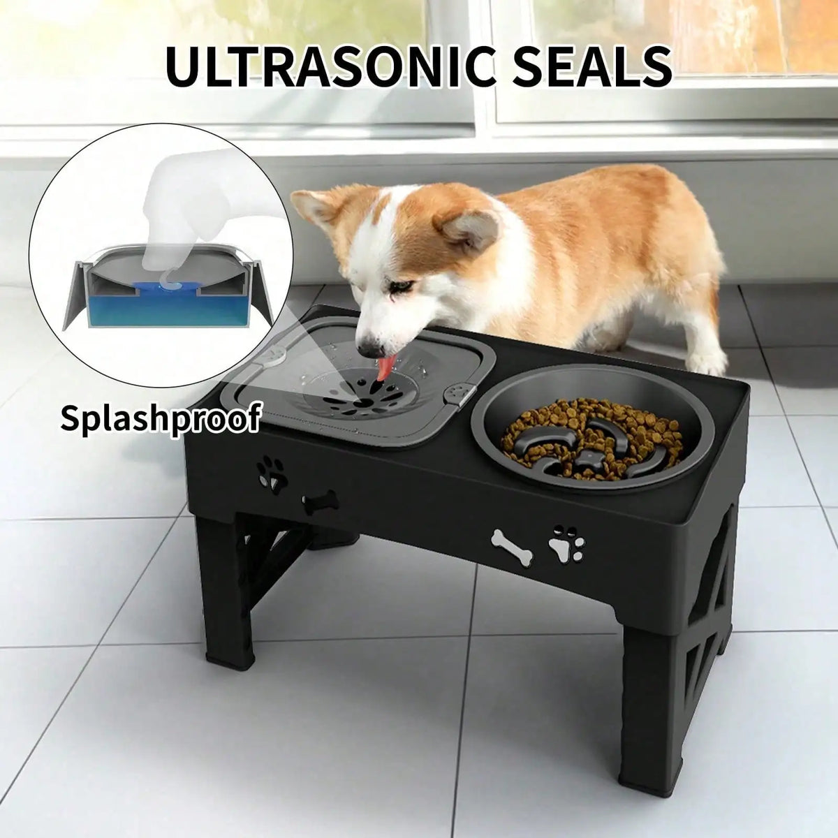Sturdy Raised Dog Bowl Stand Adjustable Anti Slip For Pets