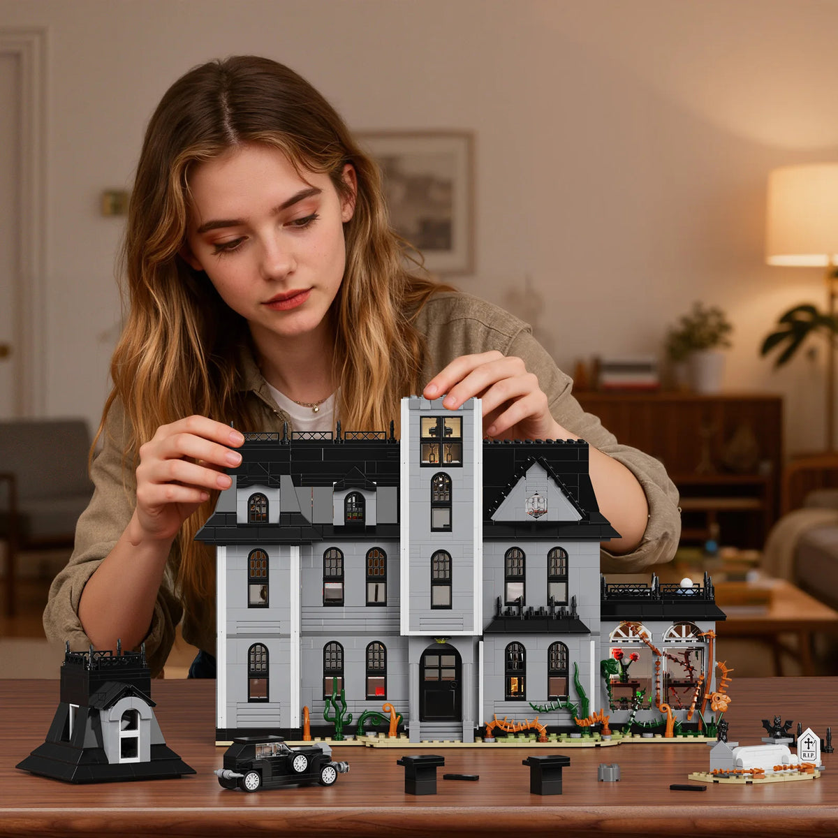 Nightfall Manor Gothic Building Blocks Architecture Desktop Ornament