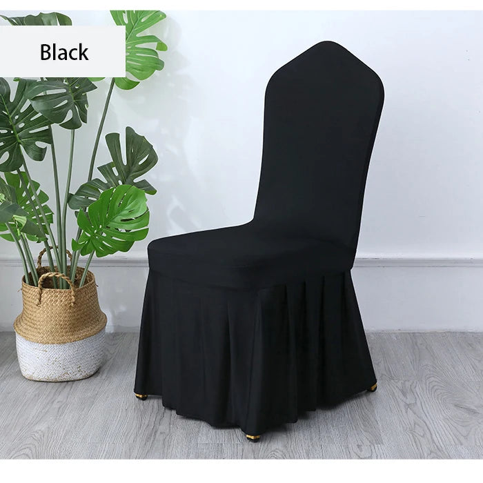 50/100pcs White Chair Cover Pleated skirt Spandex Seat Protector Covers for Hotel Banquet Party Events Wedding Decoration