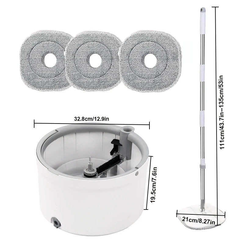 Round Flat Mop Bucket Set with Adjustable Handle–Dirty/Clean Water Separation System, Self-Wringing Spin Mop and Bucket Cleaning