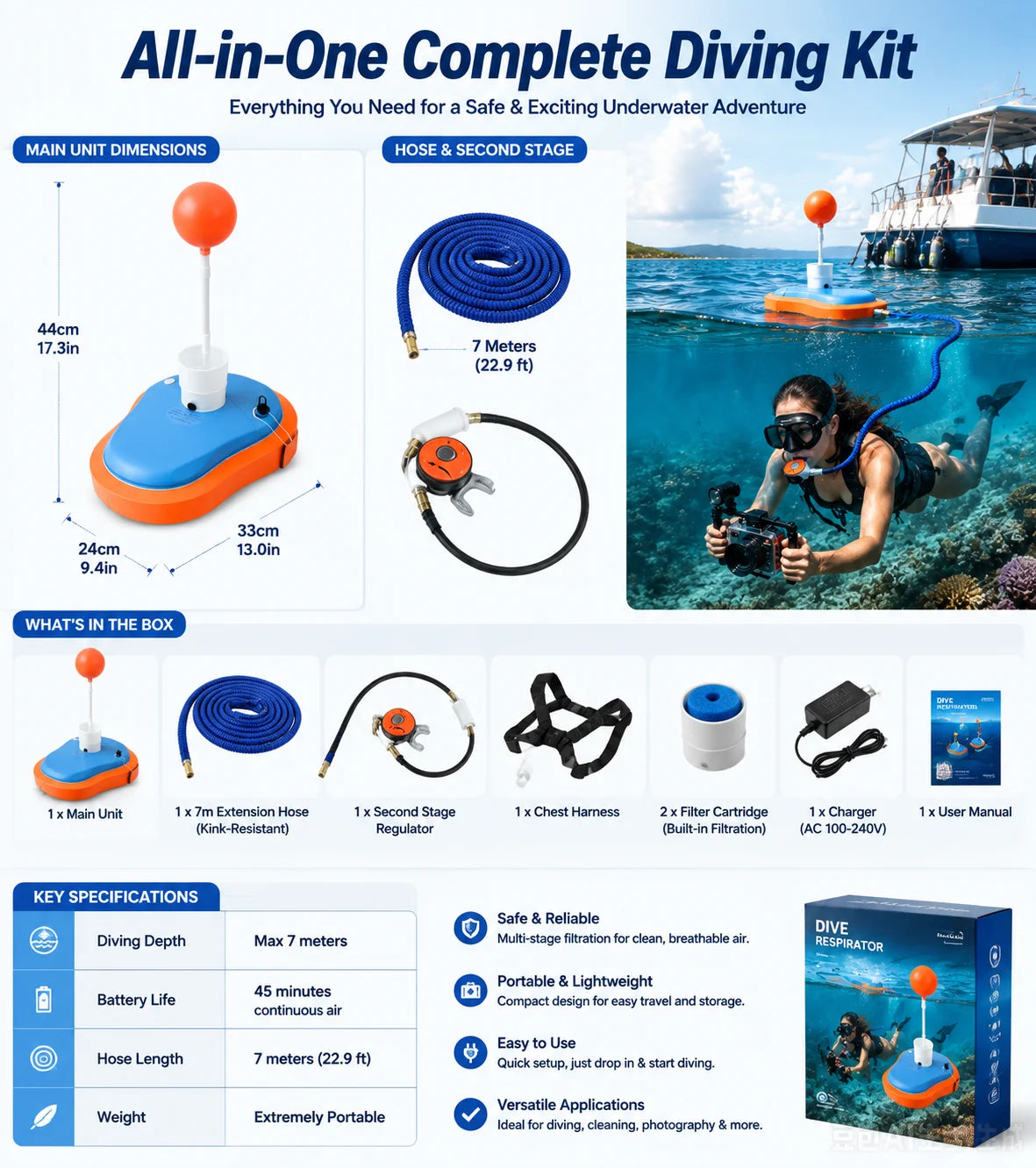 LieyuDive Portable Tankless Scuba Diving System Rechargeable Air Pump