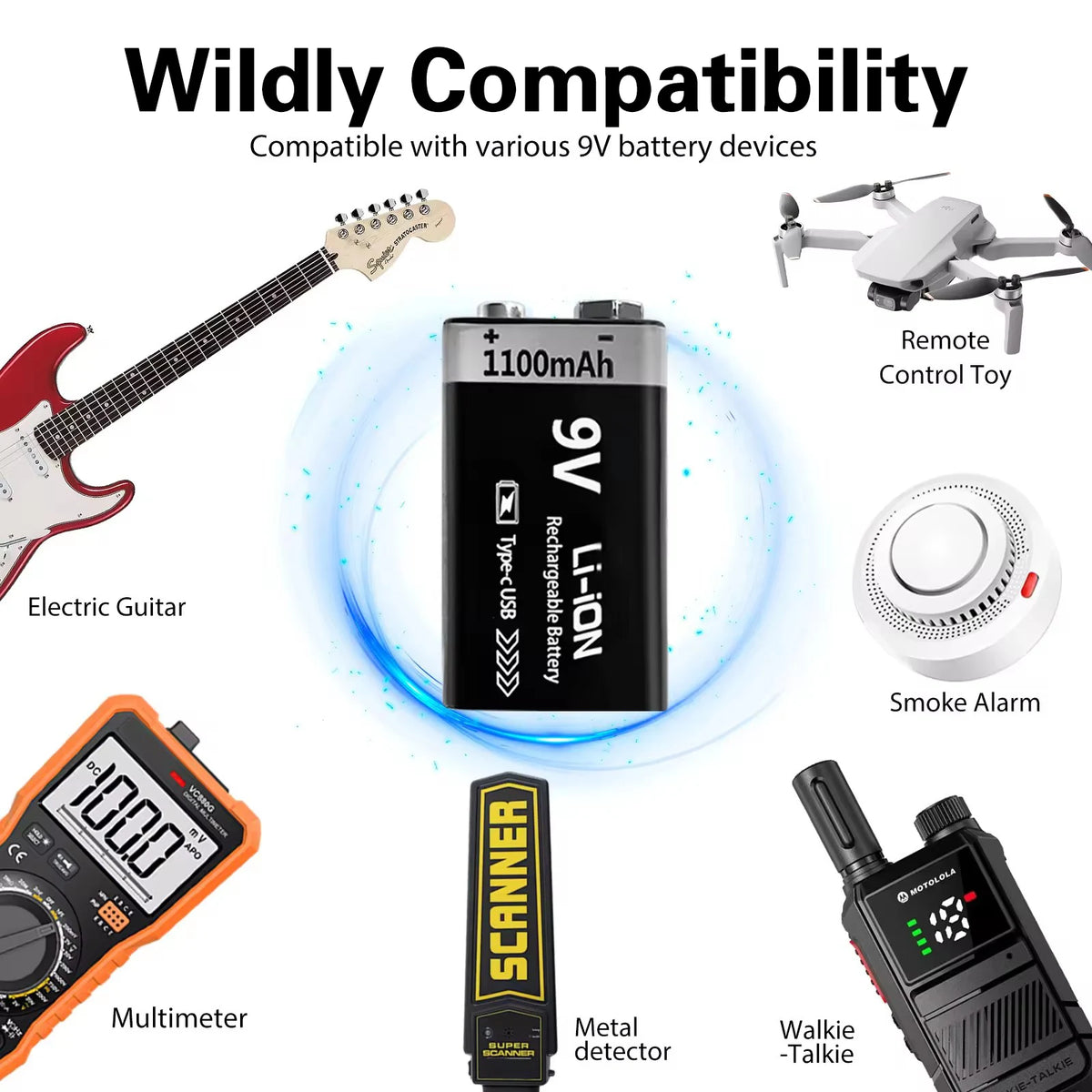 Kuugro 9V Rechargeable Battery 1100mAh Type C For RC Toys