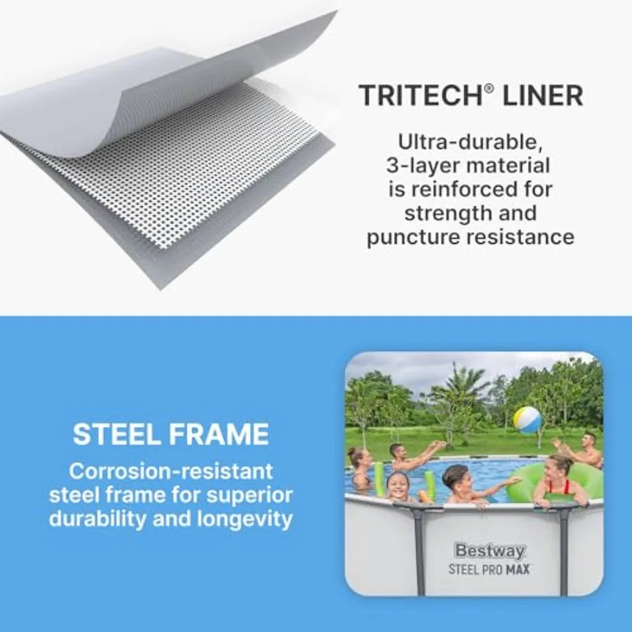 Above Ground Round Pool Featuring Steel Frame With Filter Pump