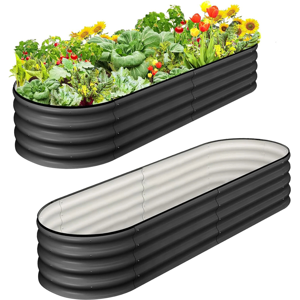 HiMISS Oval Galvanized Metal Raised Garden Bed Planter Box