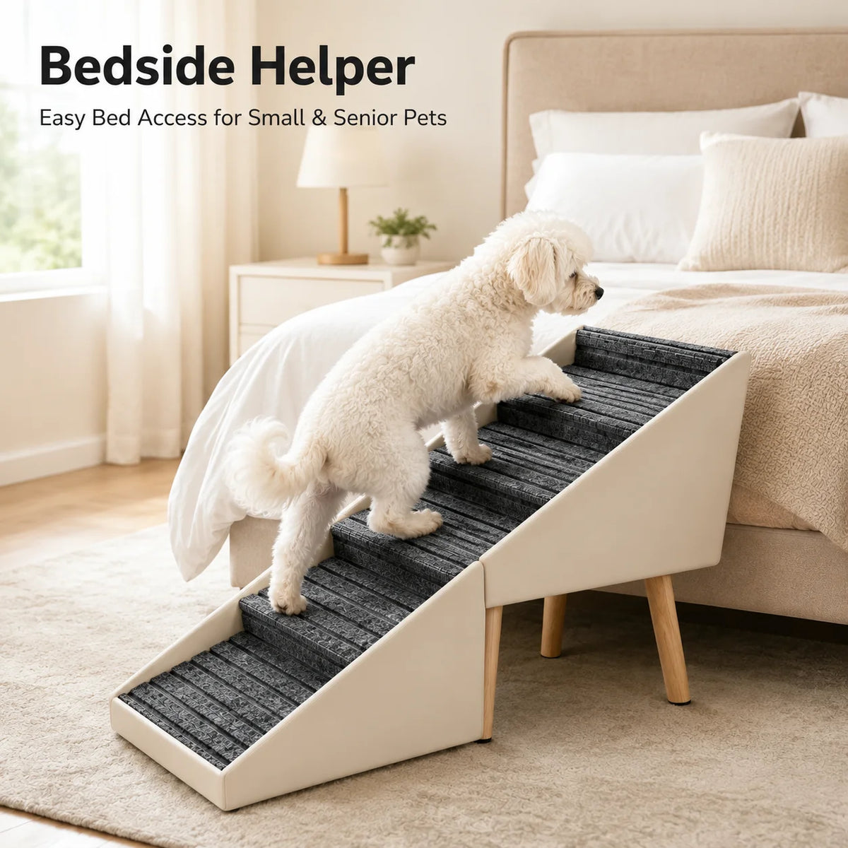 6 Step Wooden Dog Stairs Non Slip Pet Ramp For Safe Bed Access