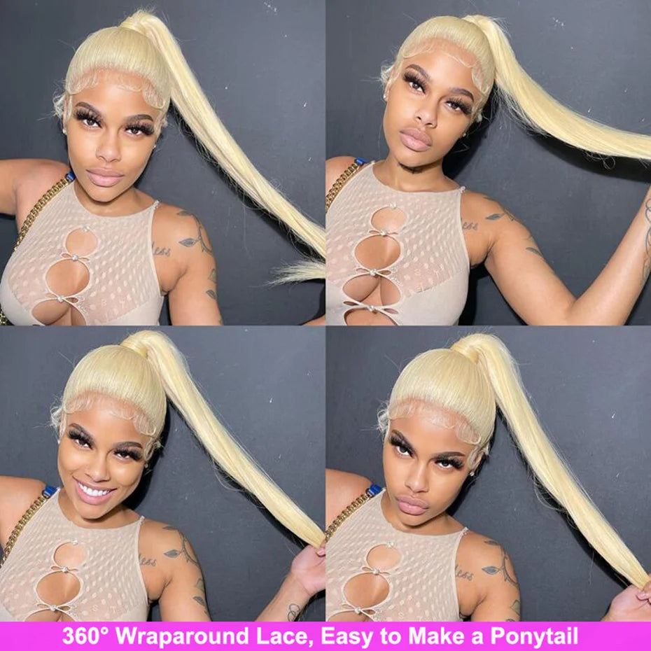 Straight 360 Full Lace Wig Human Hair Pre Plucked 613 Blonde Transparent Lace Frontal Wig Remy Brazilian Hair Wigs For Women