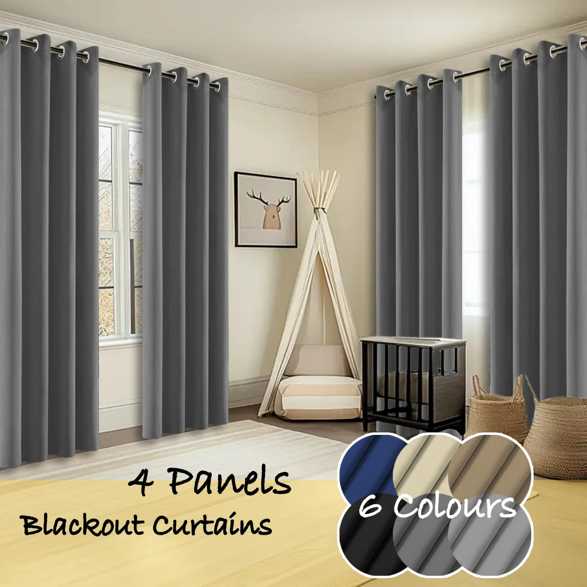4 Panles Thermal Insulated Blackout Curtains - Room Darkening Ring Top Curtains, Reducing Noise, For Bedroom, Hotel, Living Room