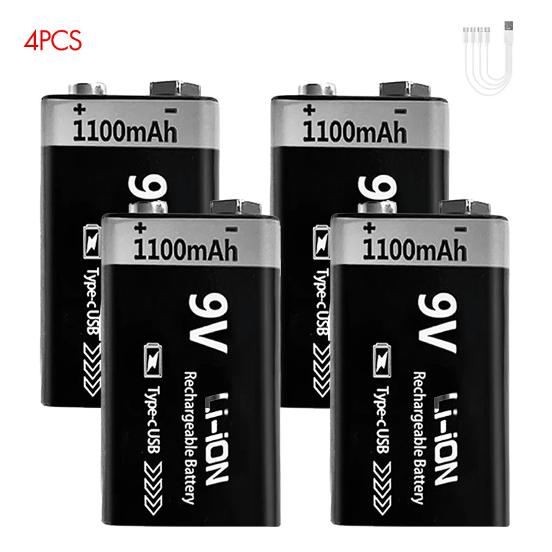 Kuugro 9V Rechargeable Battery 1100mAh Type C For RC Toys