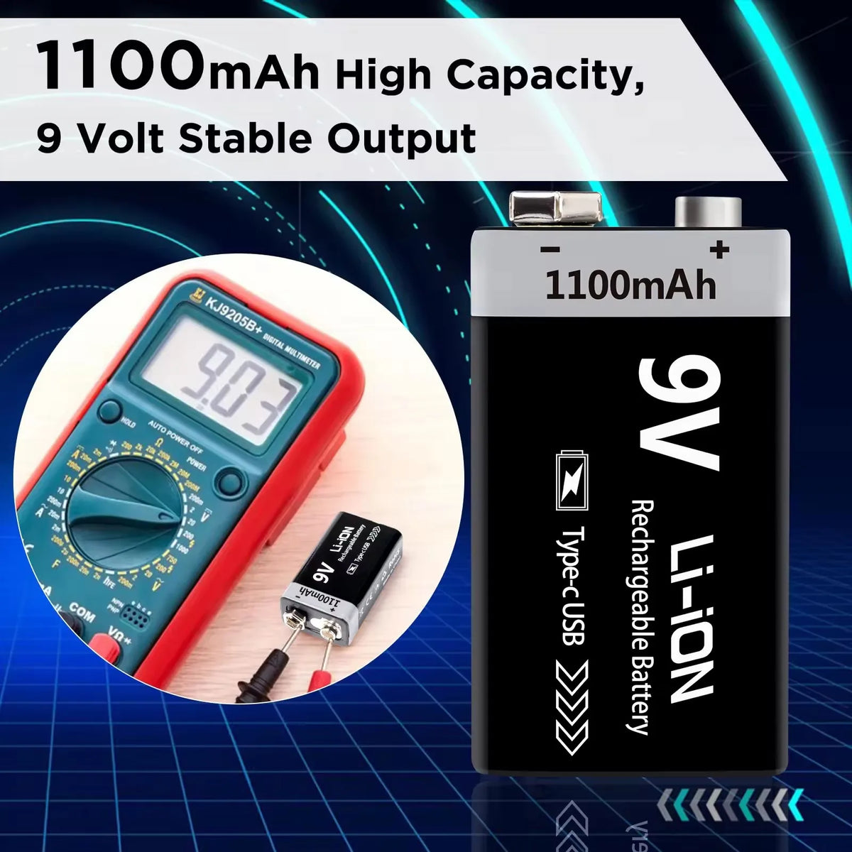 Kuugro 9V Rechargeable Battery 1100mAh Type C For RC Toys