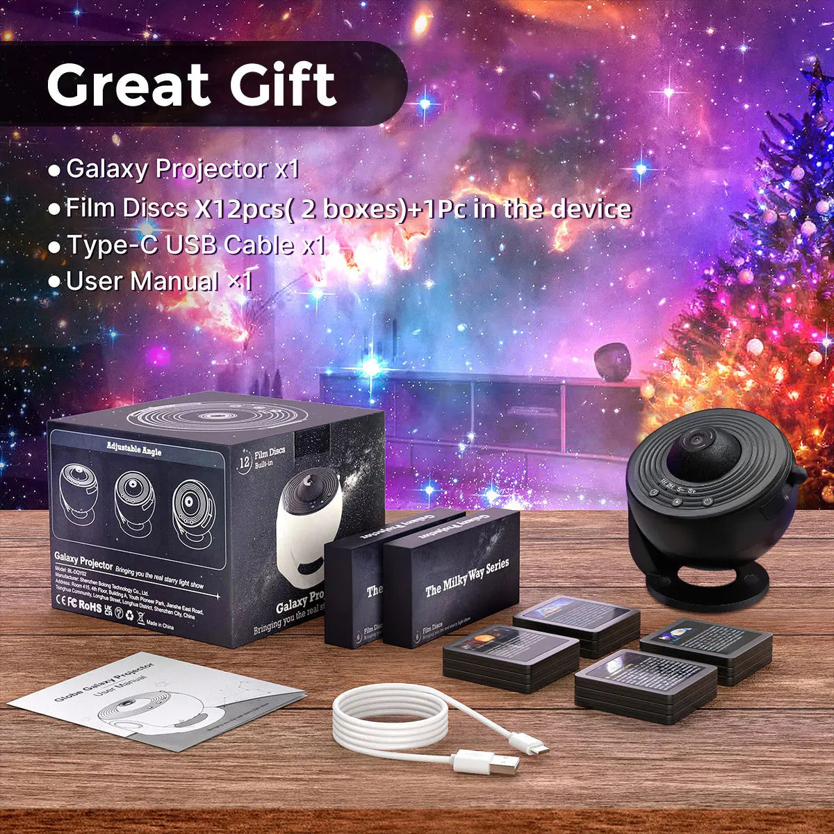 Mexllex Galaxy Star Projector LED Night Light With 13 Discs