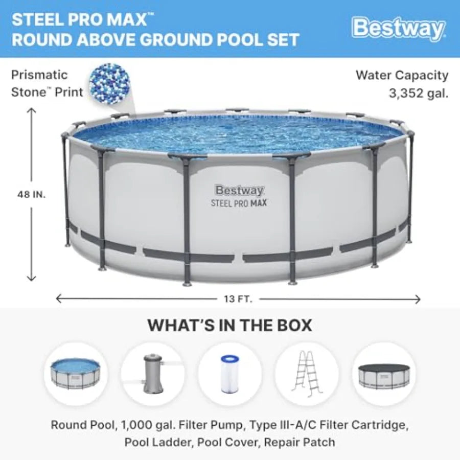 Above Ground Round Pool Featuring Steel Frame With Filter Pump