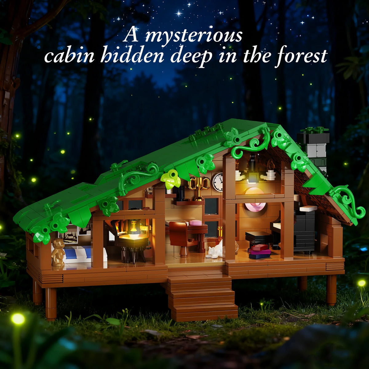 Folk Cabin Forest House Building Blocks Desktop Home Decor Ornament