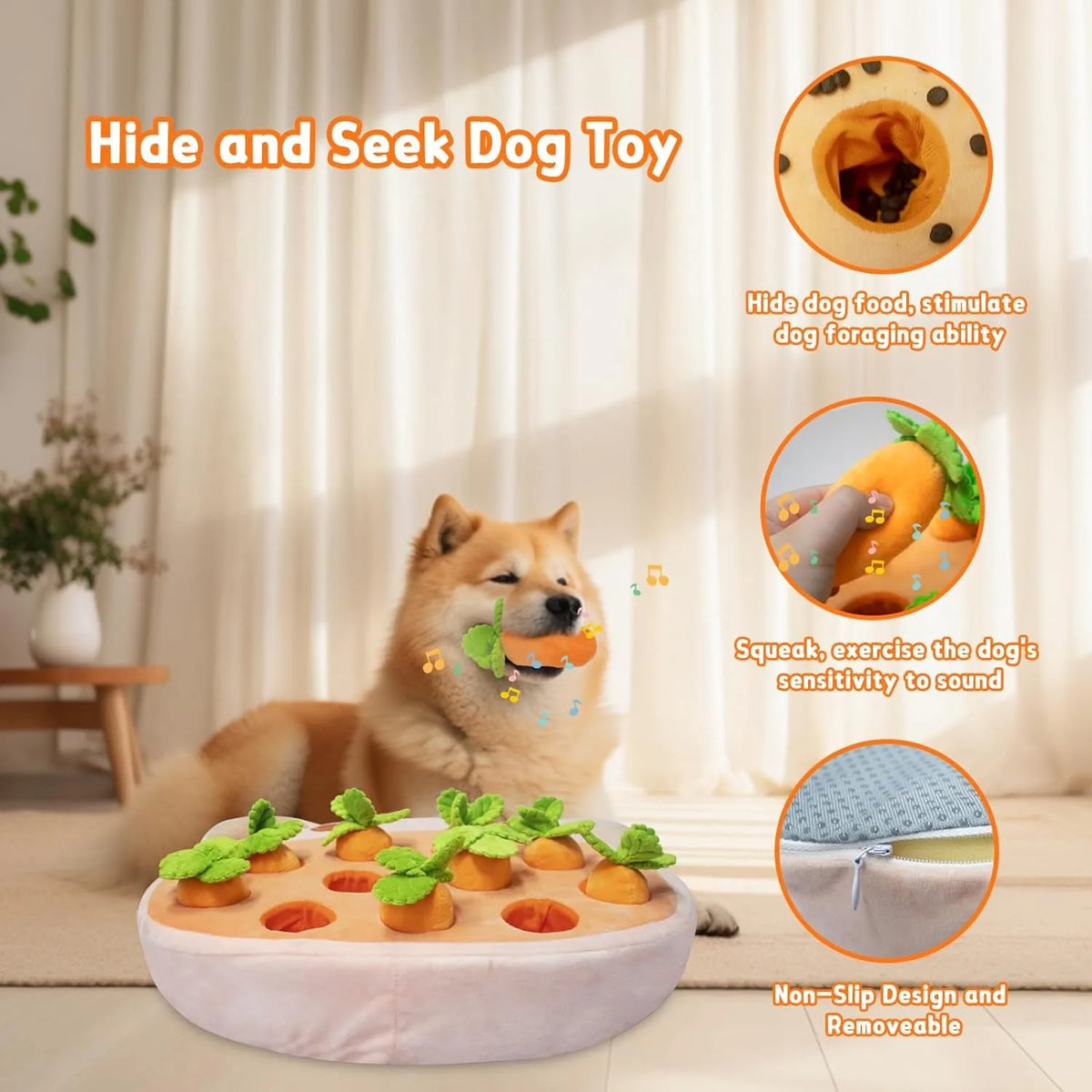 Ultimate Interactive Plush Dog Toy With Squeaky Carrots For Small Dogs