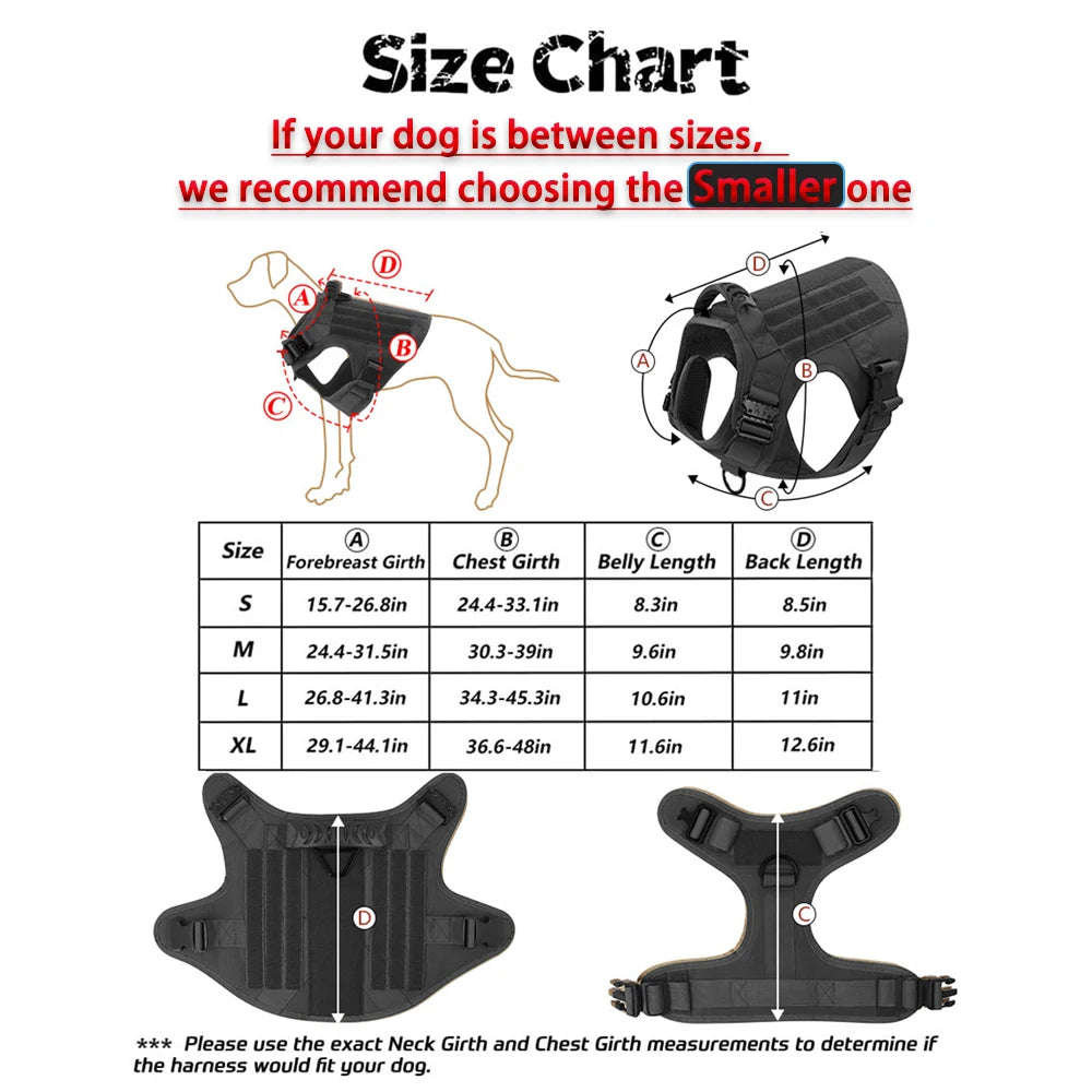 Tactical Dog Harness With Molle Pouches And Padded Nylon Vest