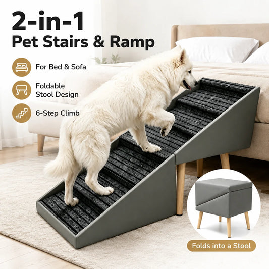 6 Step Wooden Dog Stairs Non Slip Pet Ramp For Safe Bed Access