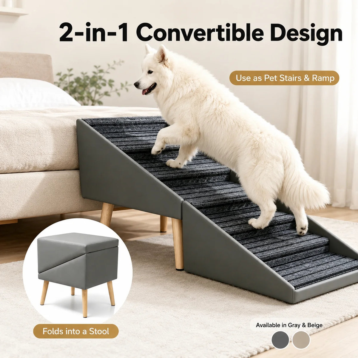 6 Step Wooden Dog Stairs Non Slip Pet Ramp For Safe Bed Access