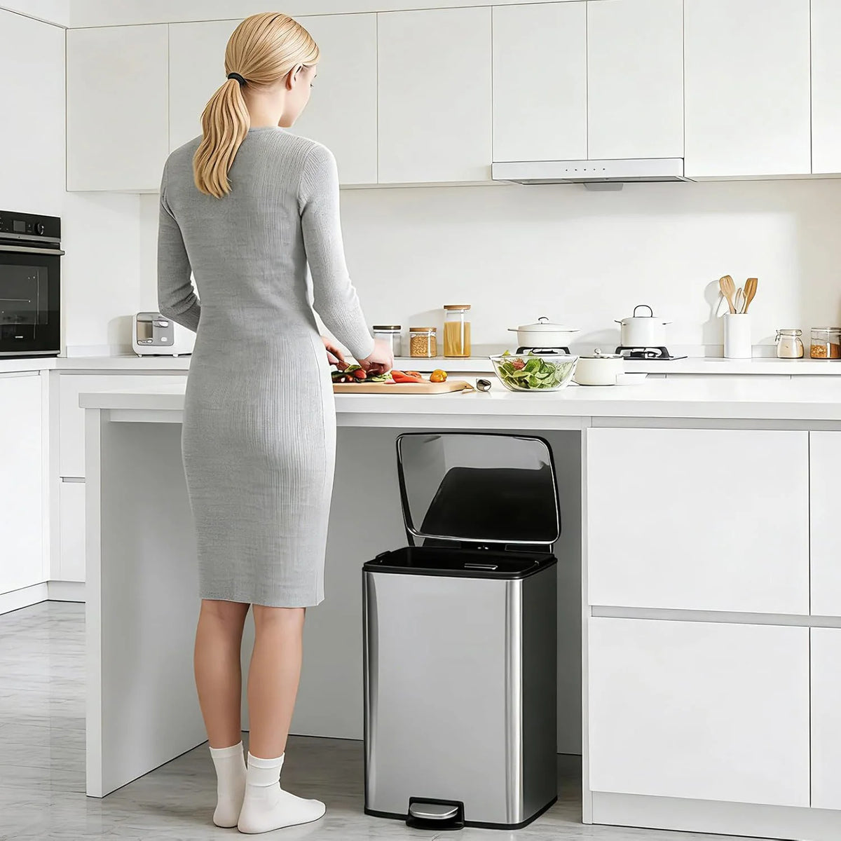 HiMISS Fingerprint Proof Stainless Steel Pedal Trash Bin