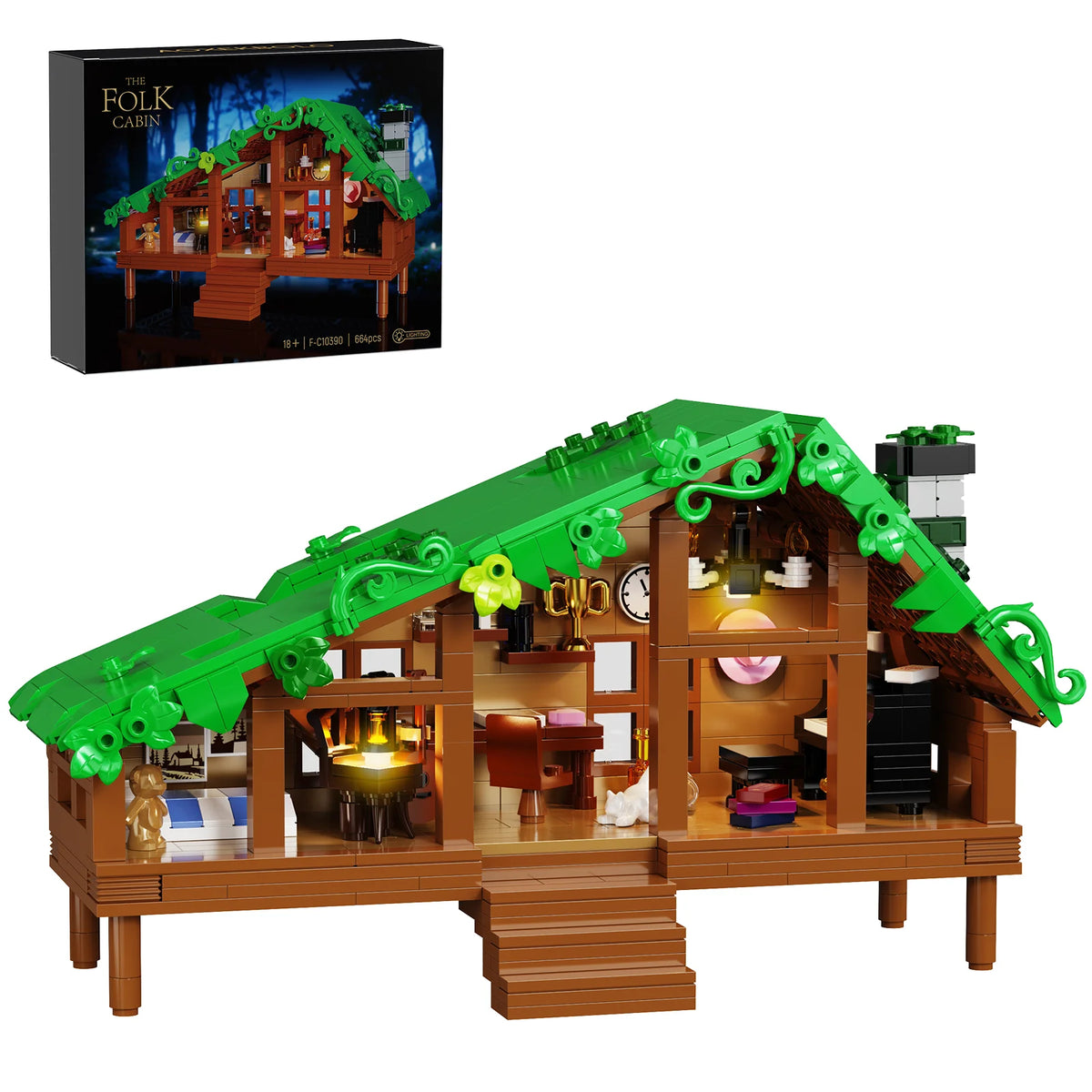 Folk Cabin Forest House Building Blocks Desktop Home Decor Ornament