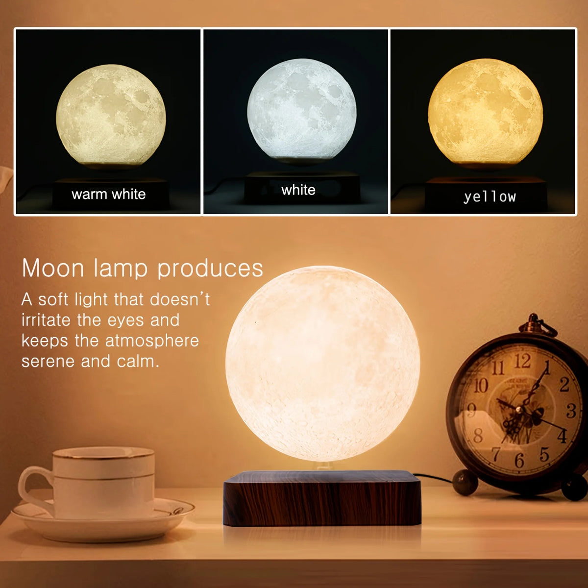 Mexllex Magnetic Floating Moon Lamp Wooden Base Led Night Light