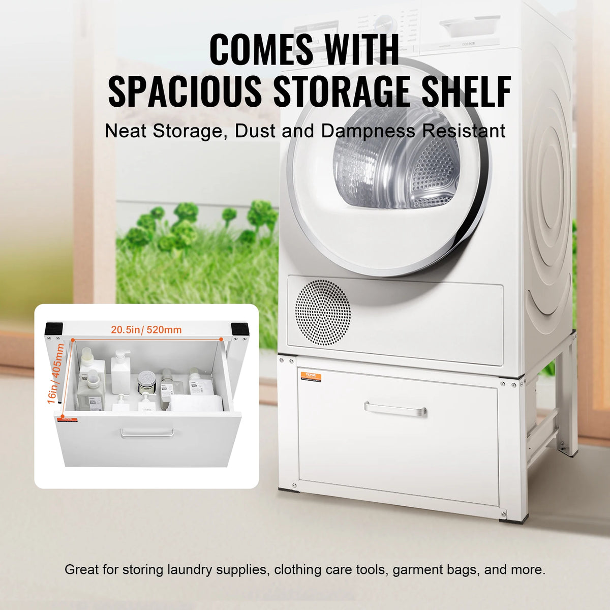 SucceBuy Laundry Pedestal For Washer And Dryer With Storage Drawer