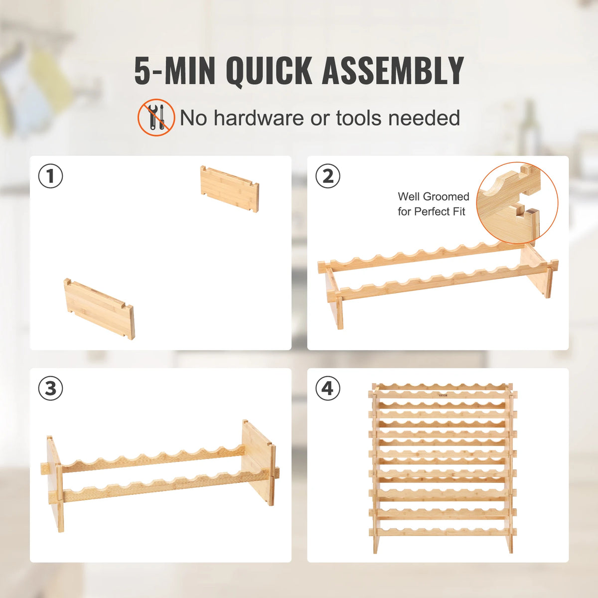 SucceBuy Stackable Modular Free Standing Bamboo Wine Rack