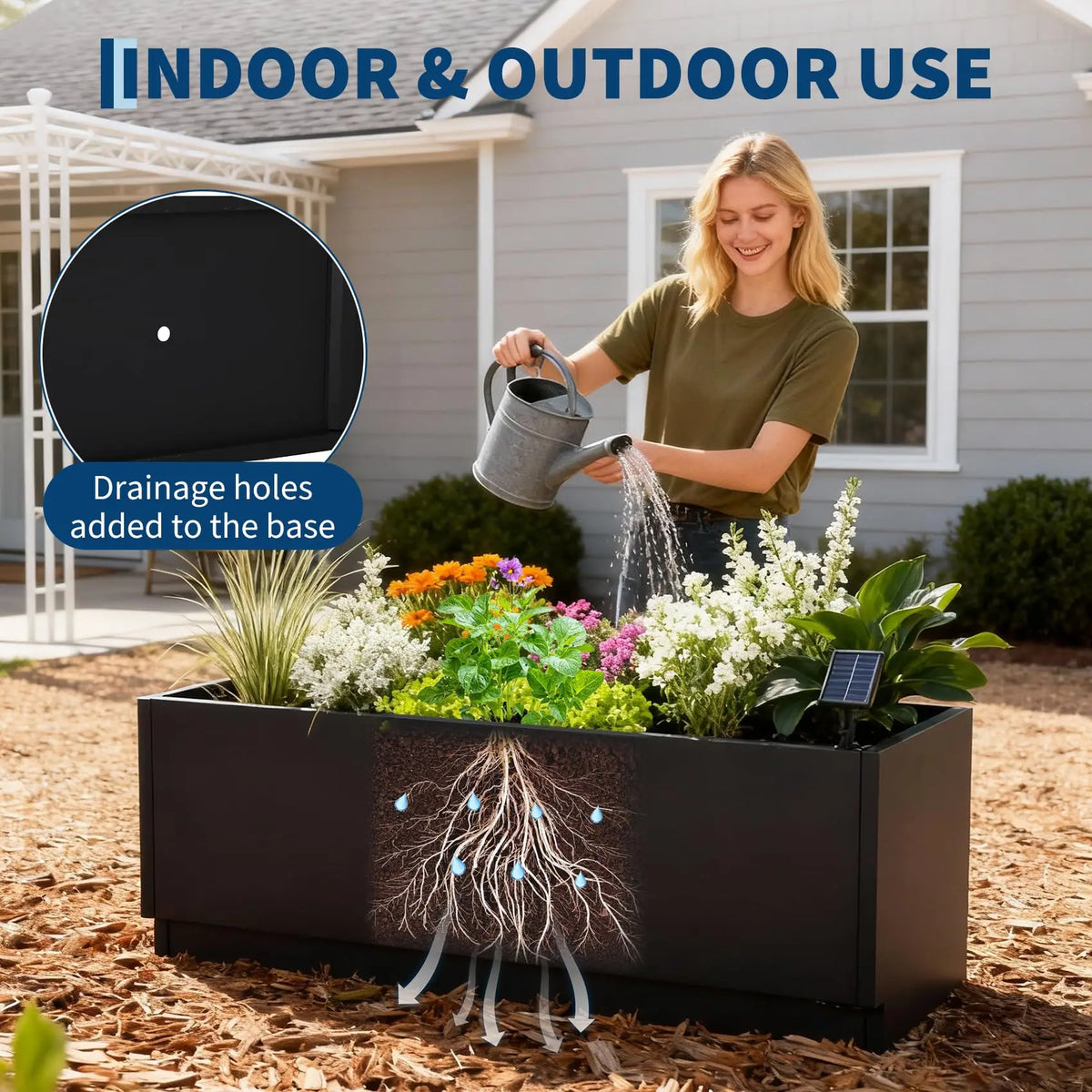 HiMISS LED Metal Planter Box With Light Strip And Drainage