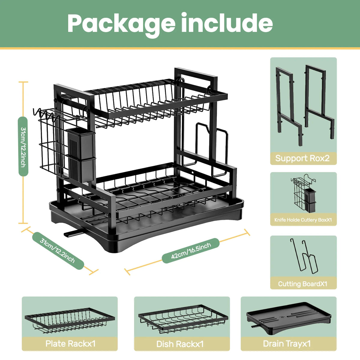 Heavy Duty Home Dish Drainer Rack With Rustproof Drip Tray
