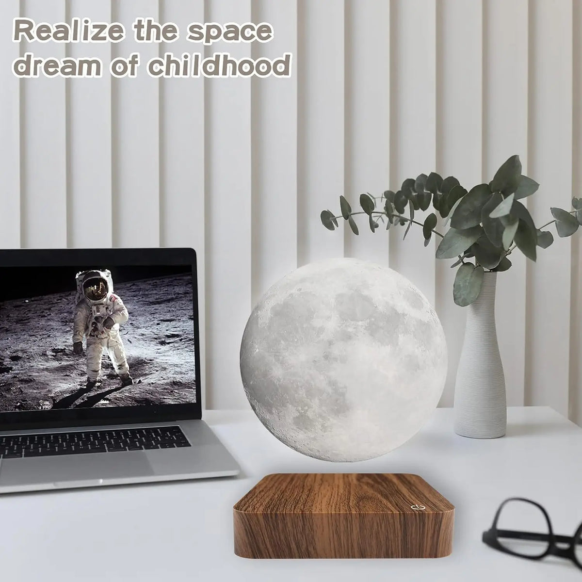 Mexllex Magnetic Floating Moon Lamp Wooden Base Led Night Light