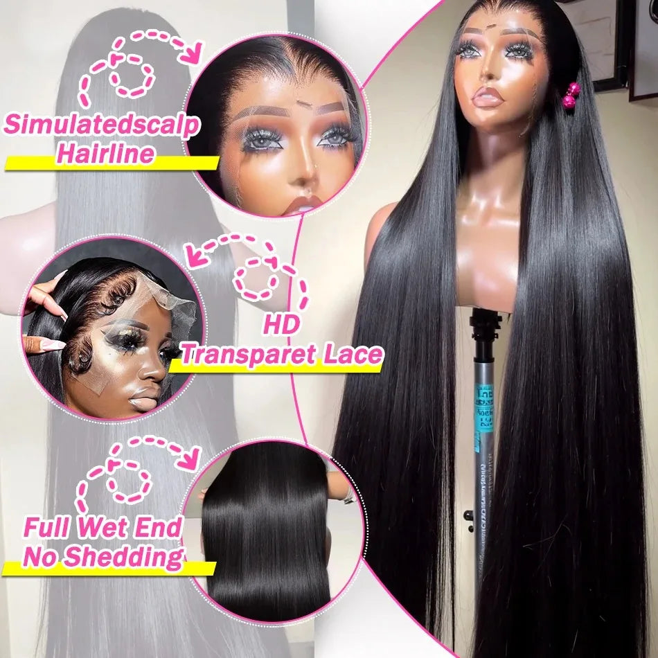 Density Straight Human Hair Wigs 13x4 13x6 HD Lace Front Wig 30 Inch Brazilian Cheap Frontal Pre Plucked Wigs Choice