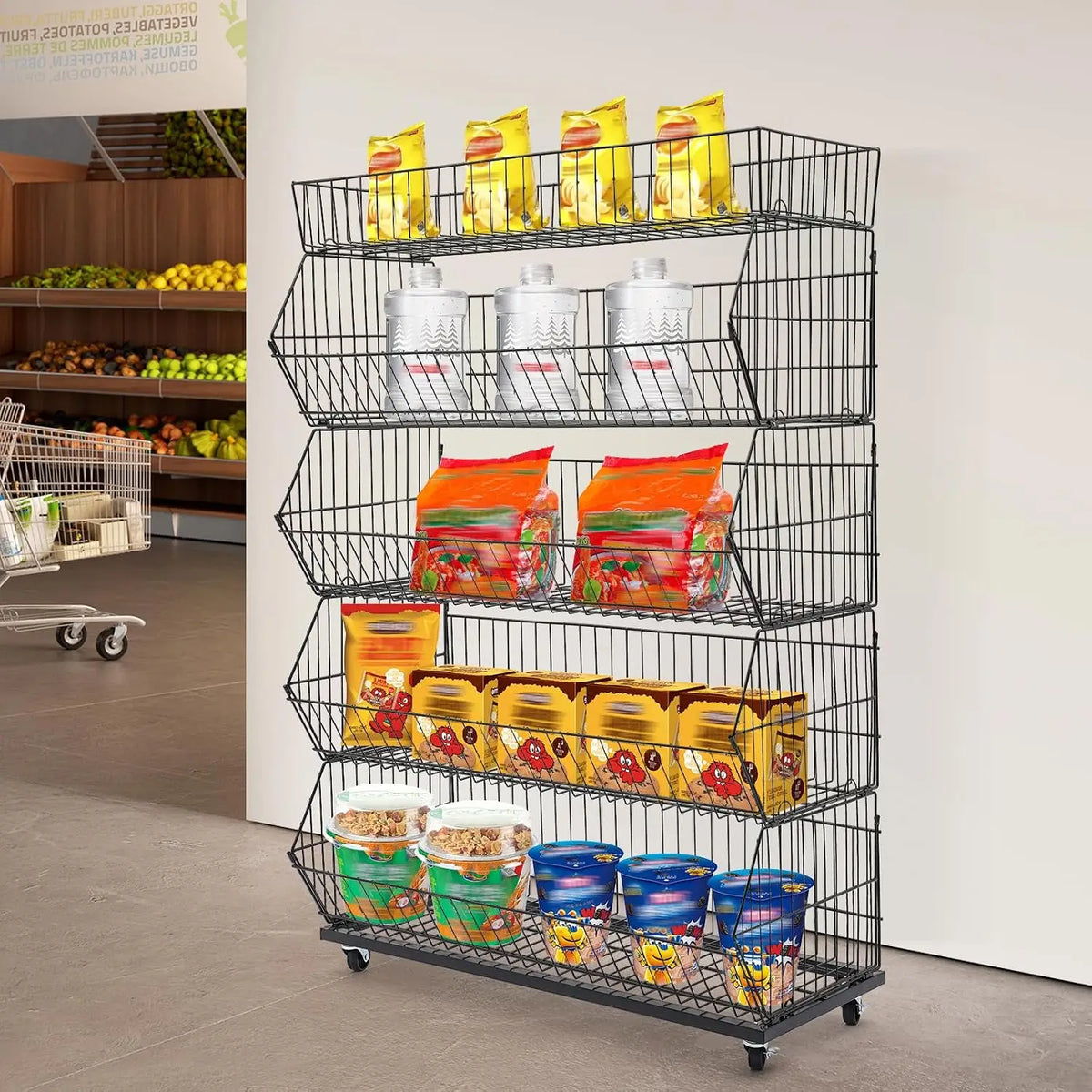 Industrial Wire Metal Mobile Storage Shelf Retail Display Rack
