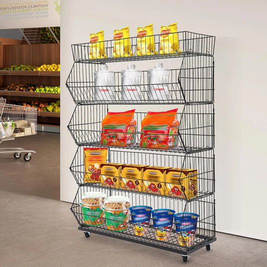 Industrial Wire Metal Mobile Storage Shelf Retail Display Rack
