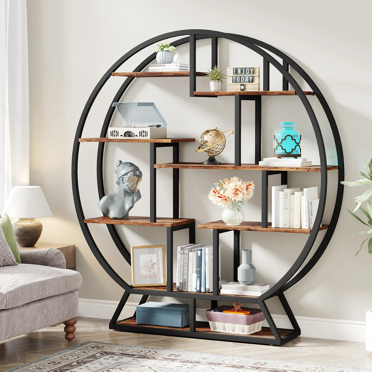 Tribesigns Industrial Bookshelf With Staggered Shelves For Modern Homes