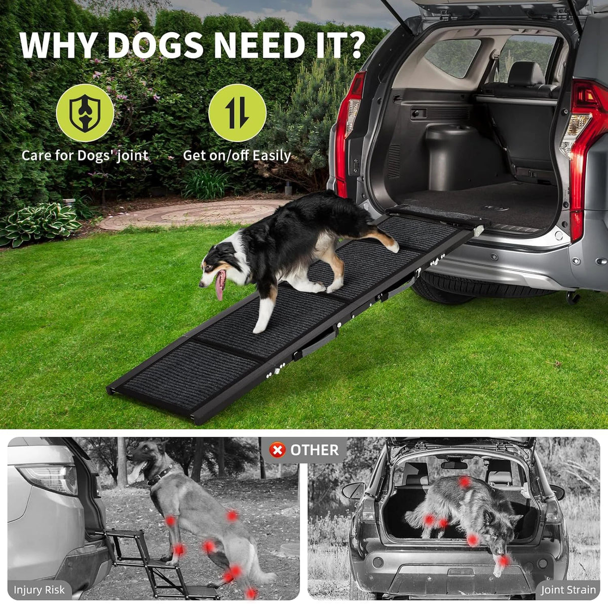 HiMISS Upgraded Foldable Dog Car Ramp For Large Pets 250lbs