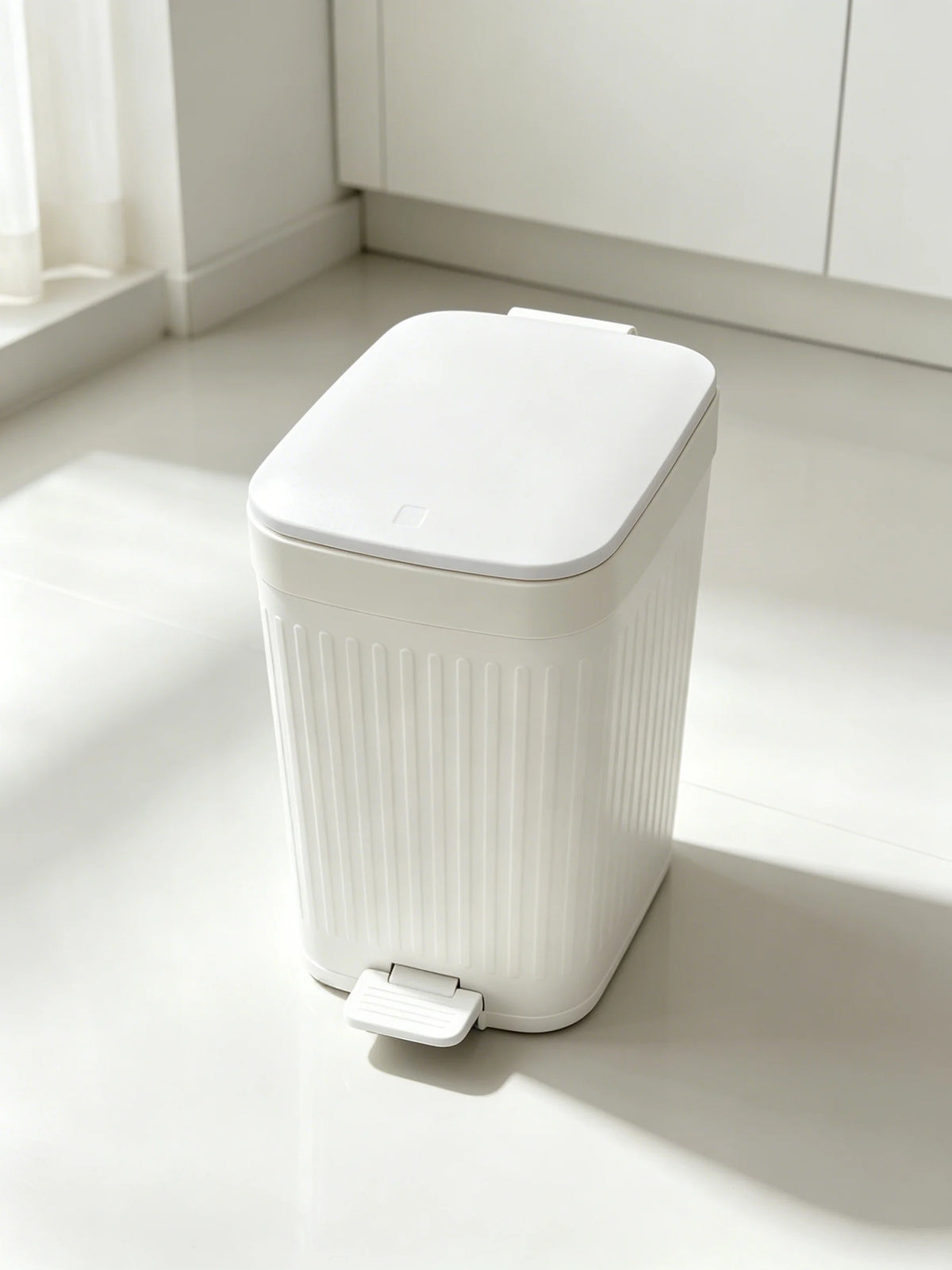 Compact Ribbed Foot Trash Can With Hands Free Lid For Homes