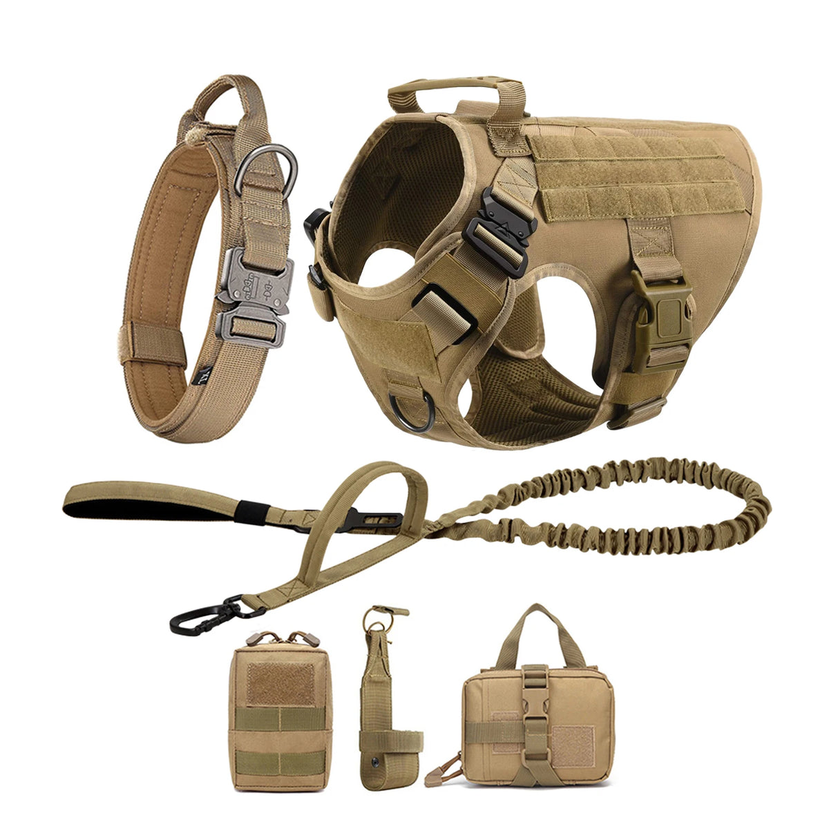Tactical Dog Harness With Molle Pouches And Padded Nylon Vest