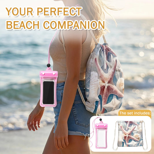 Quick Dry Seashell Beach Towel With Drawstring Phone Pouch