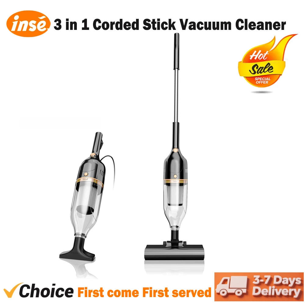 INSE R7/R6X/R3S Corded Vacuum Cleaner Handheld Stick Vacuum 600W Powerful 3 In1 Lightweight Vacuum Cleaners for Home Hard Floor Pet Hair
