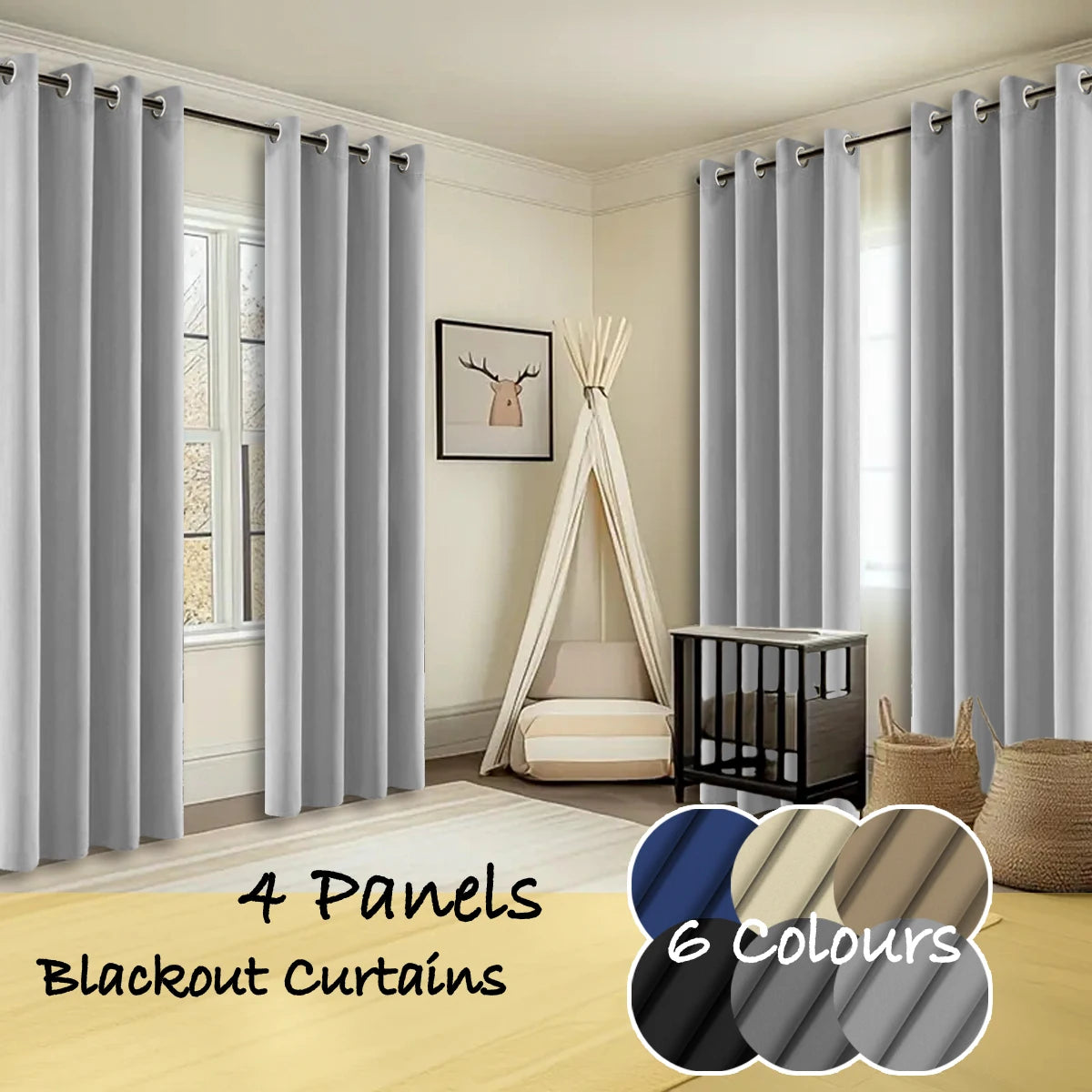 4 Panles Thermal Insulated Blackout Curtains - Room Darkening Ring Top Curtains, Reducing Noise, For Bedroom, Hotel, Living Room