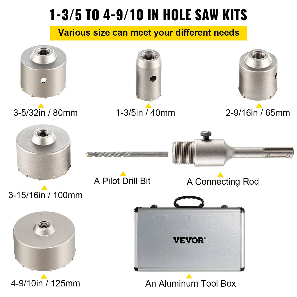 SucceBuy 4 in 1 Concrete Hole Saw Kit 8/9PCS 30-100/40-125 mm SDS Plus or SDS Max Shank Cement Drill Bit Hole Opener Tools Set