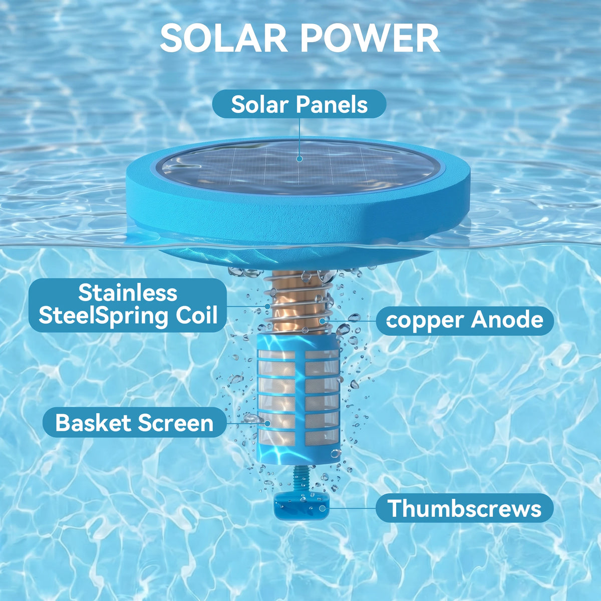 Solar Powered Floating Pool Ionizer With Copper Anode Purifier