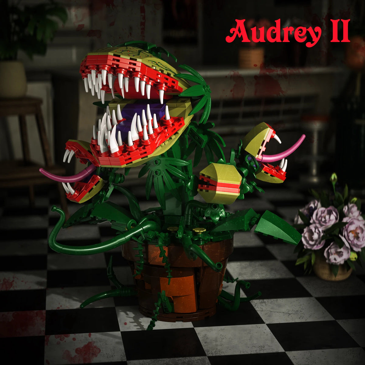 Piranha Plant Audrey II 2 Building Blocks Set Horrors Flower Shop Decoration Halloween Christmas Gift for Tv Film Fans(629PCS)